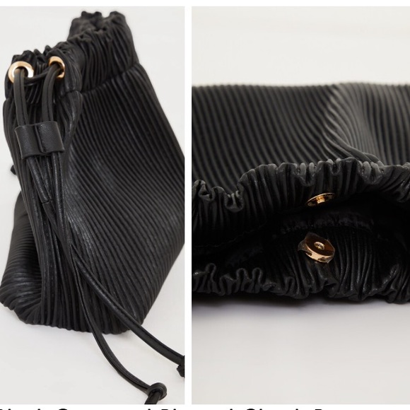 PrettyLittleThing Black Pleated Oversized Clutch Bag NWT - Picture 4 of 5